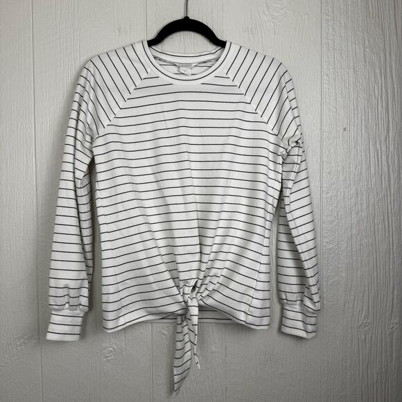Club Monaco Black White Striped Long Sleeve Tie Front Shirt Size Small Casual - Picture 6 of 8